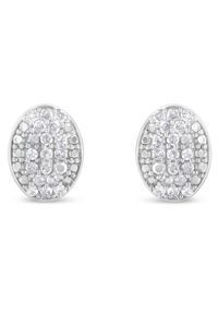 Sterling Silver Round Diamond Oval Cluster Earrings